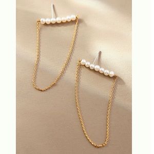 Anthropologie Pearl-Embellished Chain Crawler Earrings
